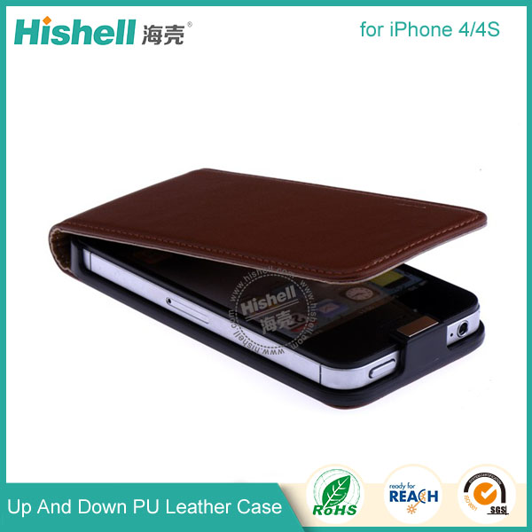 Up and Down PU leather flip cover for iPhone 4S