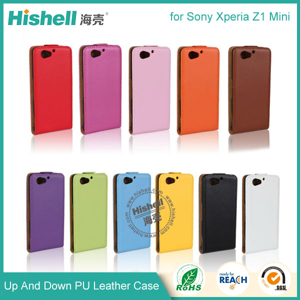 Up and Down PU leather flip cover for Sony Z1 Mini