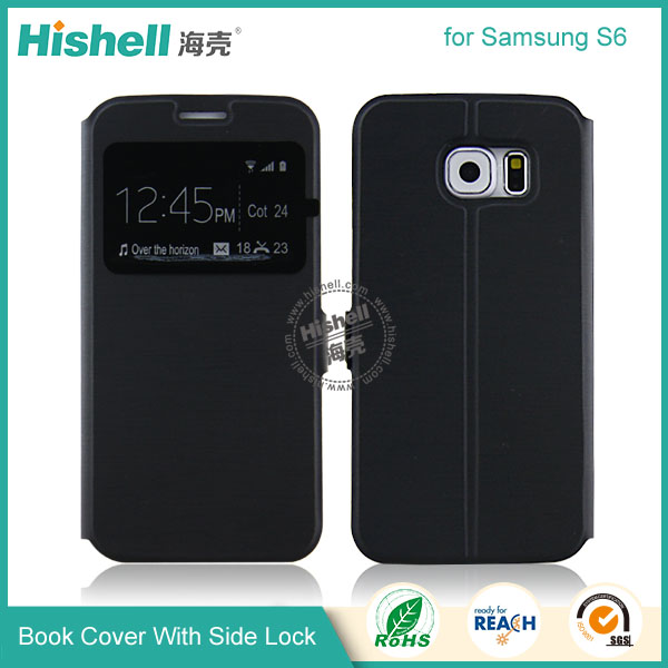 Wholesale Flip PU Leather Case With Side lock and windows for Samsung S6