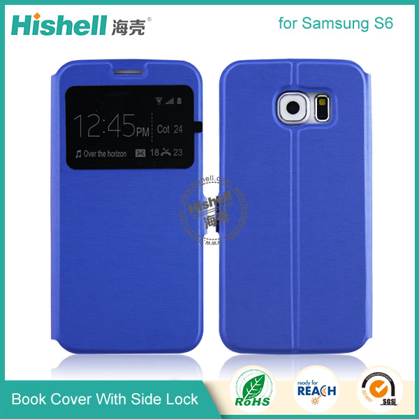 Wholesale Flip PU Leather Case With Side lock and windows for Samsung S6