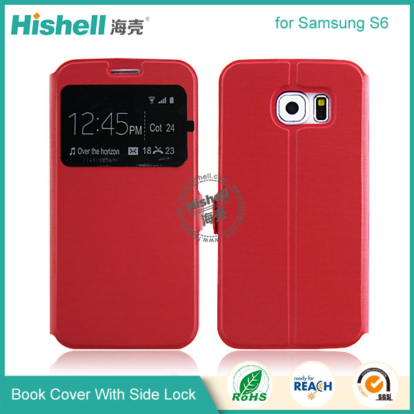 Wholesale Flip PU Leather Case With Side lock and windows for Samsung S6