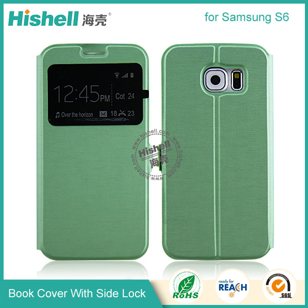 Wholesale Flip PU Leather Case With Side lock and windows for Samsung S6