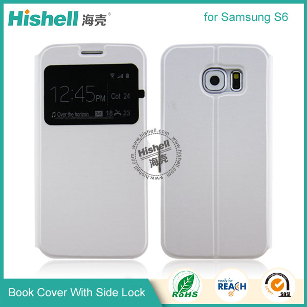 Wholesale Flip PU Leather Case With Side lock and windows for Samsung S6