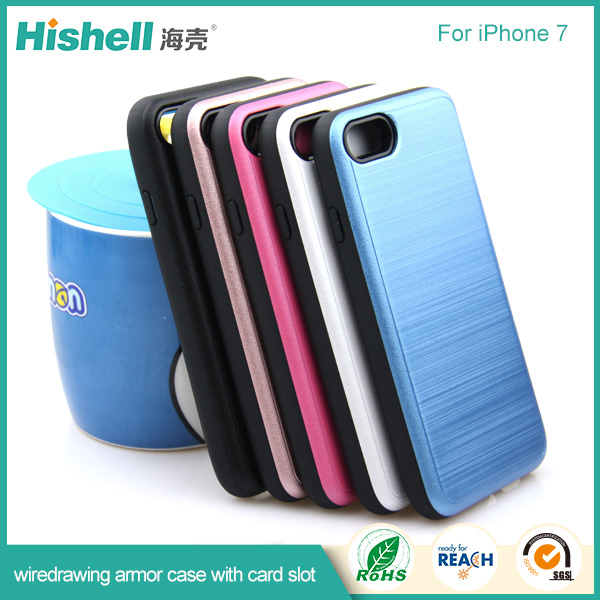 Cell phone Wiredrawing Armor Case With Card slot for iPhone 7