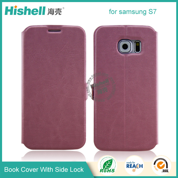 PU Leather Case Book Cover with Side Lock for Samsung S7
