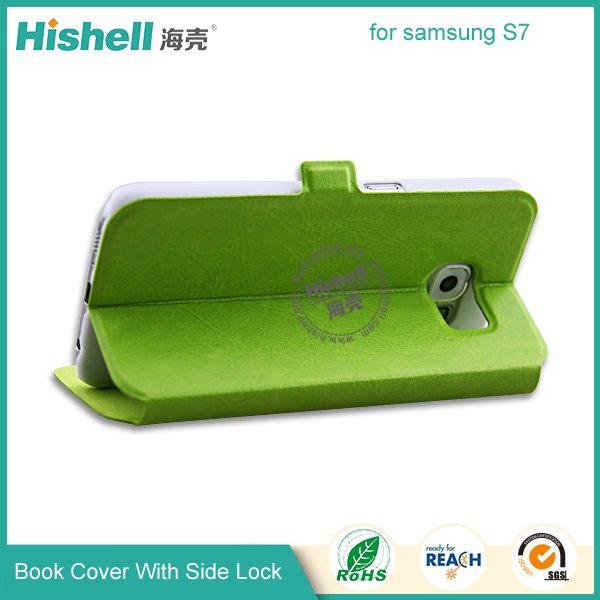 PU Leather Case Book Cover with Side Lock for Samsung S7