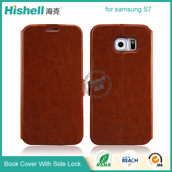 PU Leather Case Book Cover with Side Lock for Samsung S7