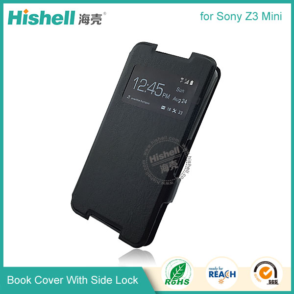 PU Leather Case Flip Cover with Side Lock for Sony Z1 Mini