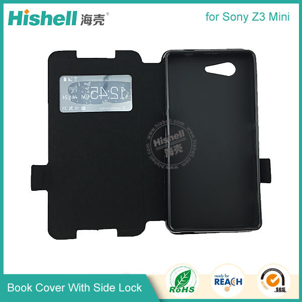 PU Leather Case Flip Cover with Side Lock for Sony Z1 Mini