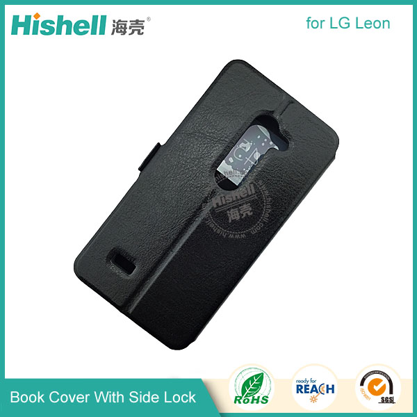 PU Leather Case Book Cover with Side Lock for LG Leon