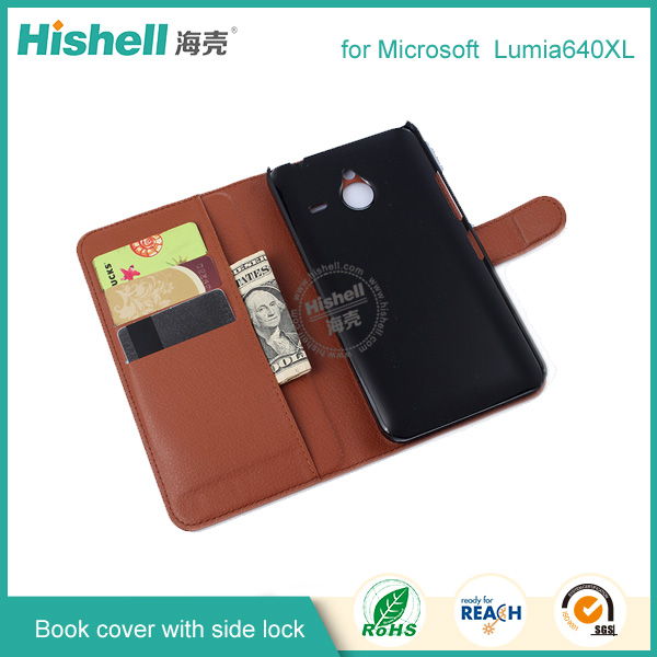 PU Leather Case Book Cover with Side Lock for Microsoft Lumia 640XL
