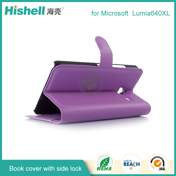 PU Leather Case Book Cover with Side Lock for Microsoft Lumia 640XL