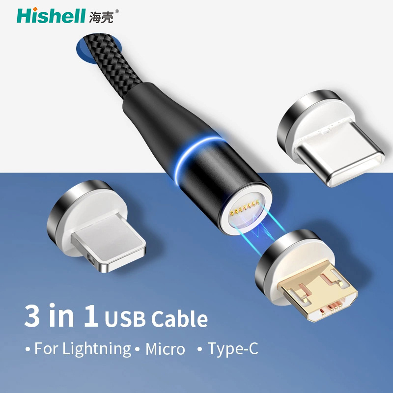 3 in 1 usb Magnetic Braided Data Transfer Fast Charging Usb Cable Micro Type-c Magnetic Charger Smartphone usb Cable