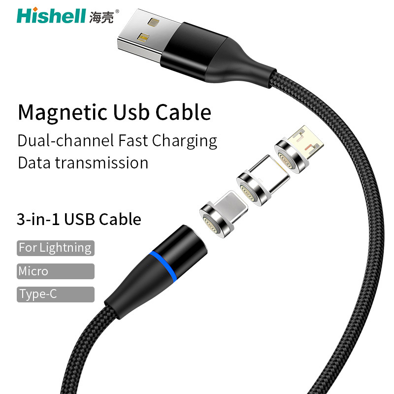 3 in 1 usb Magnetic Braided Data Transfer Fast Charging Usb Cable Micro Type-c Magnetic Charger Smartphone usb Cable