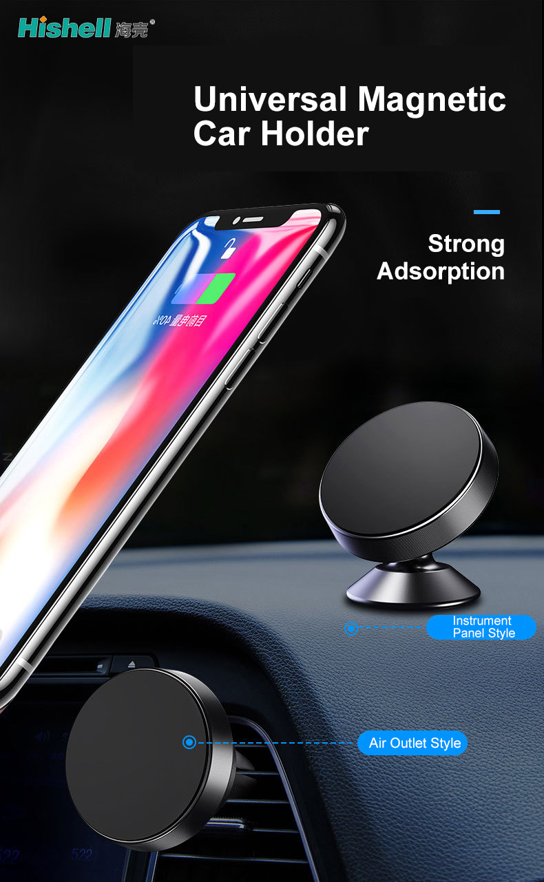 Magnetic Car Mount Holder for Any Phone, 360 Degree Rotation, Dashboard - Black