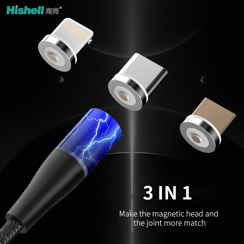 3 in 1 usb Magnetic Braided Data Transfer Fast Charging Usb Cable Micro Type-c Magnetic Charger Smartphone usb Cable